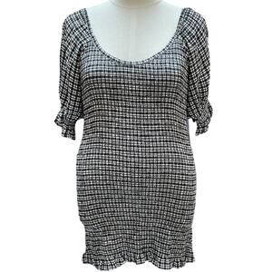Faithfull The Brand Gingham Smocked Milia Mini Dress Women's Size 8 Black White